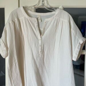 Pact Women's Sea Salt Coastal Double Gauze Short Sleeve Popover XL NWOT